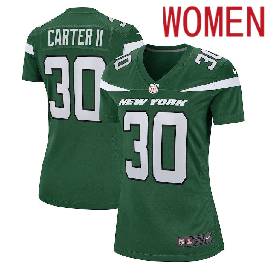 Women New York Jets #30 Michael Carter II Nike Gotham Green Game NFL Jersey